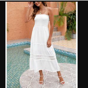 NWT White Tiered Sleeveless Maxi Dress with Lace Inserts, size 14 or XL